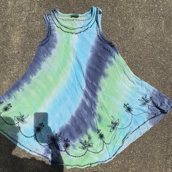 fairycore boho embroidered babydoll sleeveless tie die dress womens sz small/med - Picture 3 of 7